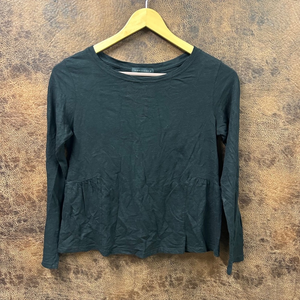Sanctuary Anthropologie Black Tiered Hem XS Pleated‎ Blouse Cotton Top